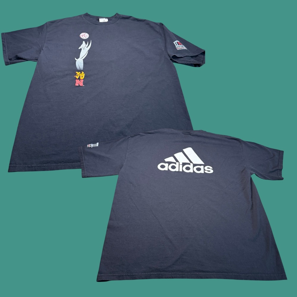 Adidas Nebraska Cornhuskers Volleyball T Shirt Large Double Sided NCAA Black